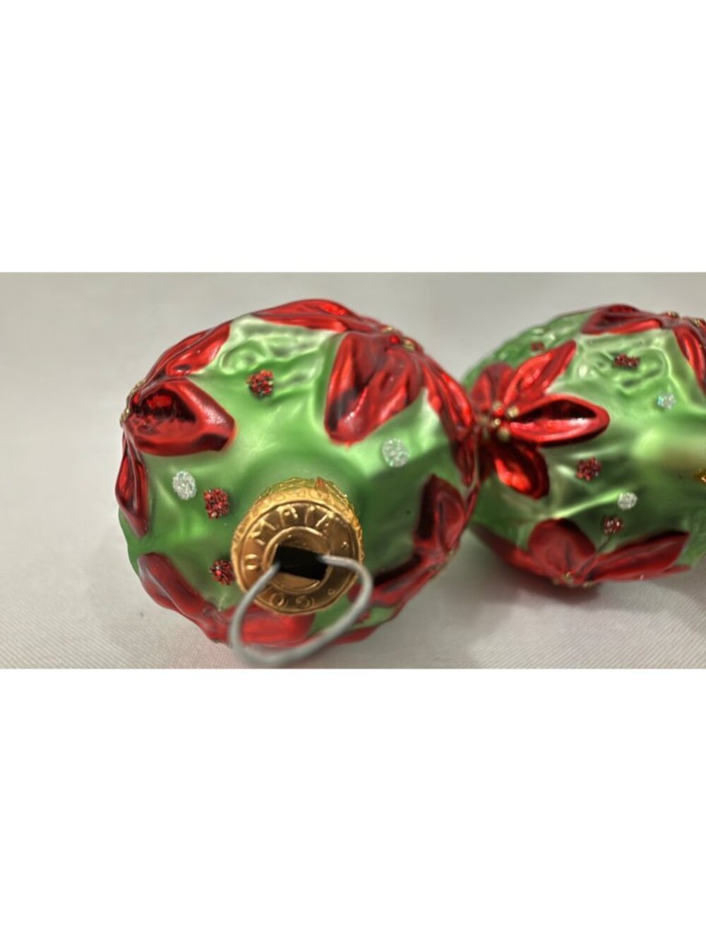 Vtg Bradford Christmas Poinsettia Basket Ornaments Set of 3 Colombia Cap - Picture 10 of 16